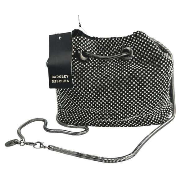 NEW Badgley Mischka Black Silver Rhinestone Chain Strap Midnight Shoulder Bag - Picture 1 of 6